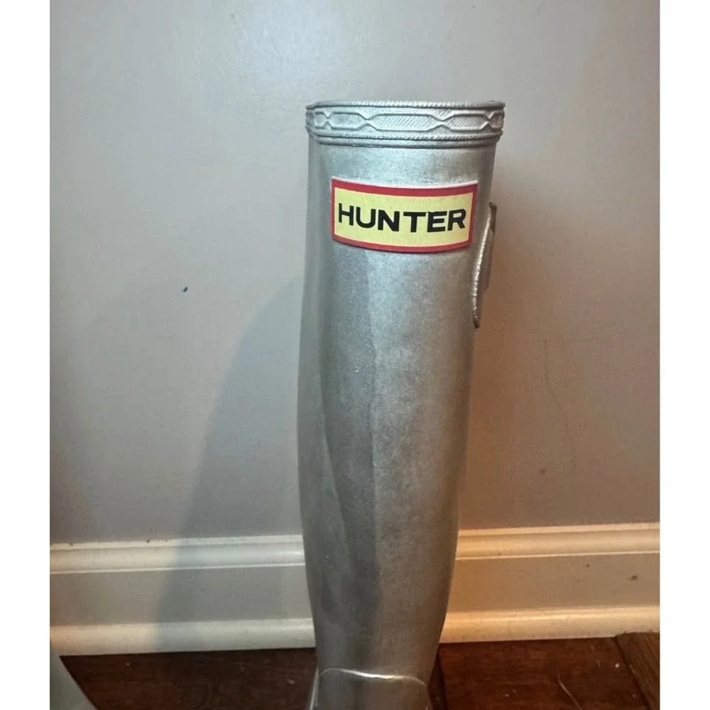 Hunter Original Tall Metallic Silver Rain Boots Womens 7 W23499 Waterproof